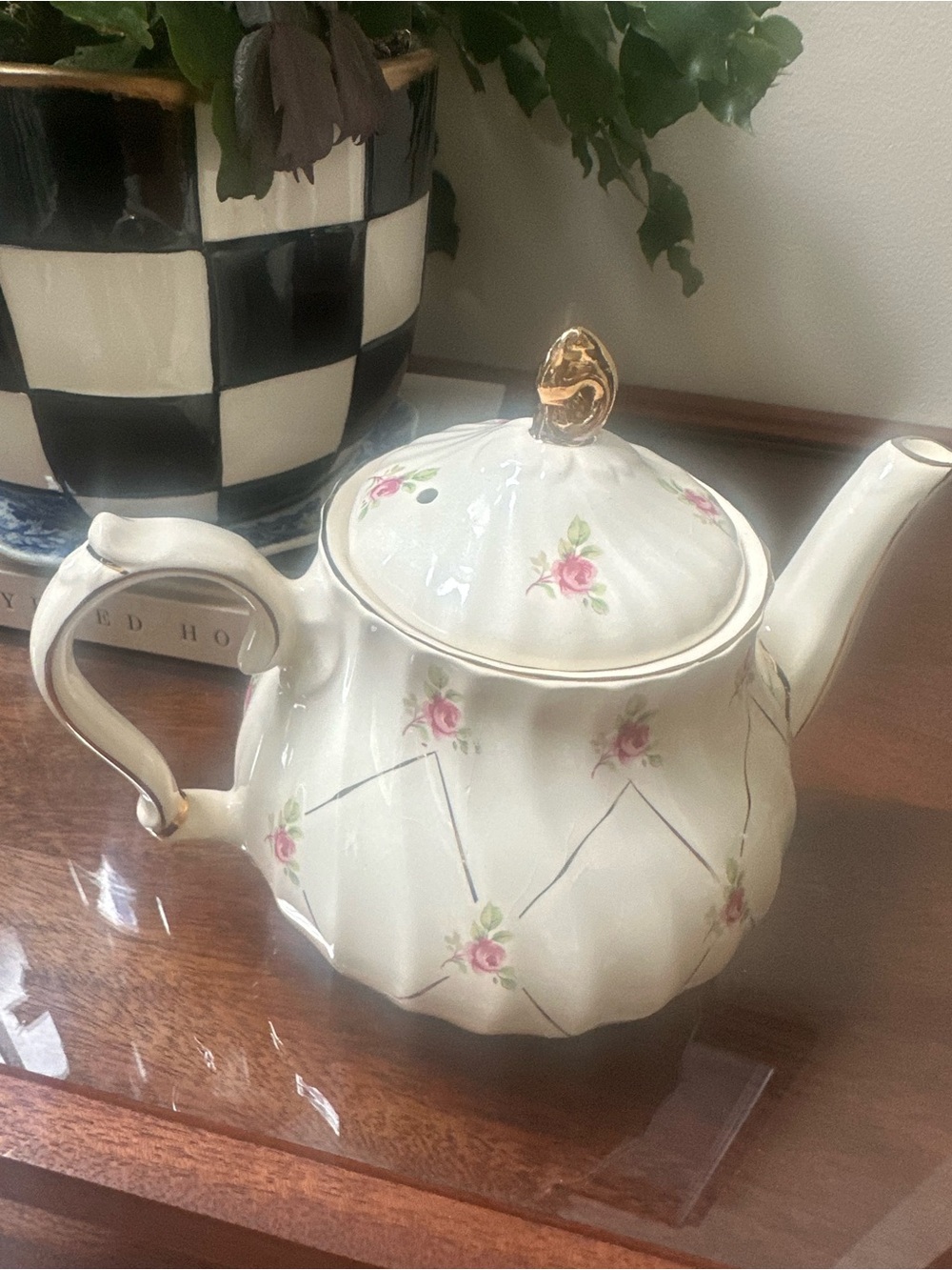 Vintage 1930 Sadler Floral Porcelain Teapot with Gold Trim Made in England